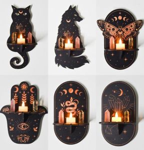 Candle Holders Cat Moth Moon Phase Carving Wood Wall Mounted Handicraft Crystal Shelf Rack Home Decoration Holder Jewelry Display 6996904