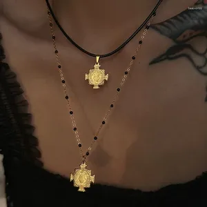 Ожерелья с подвесками, черная веревка, крест из нержавеющей стали для женщин, винтажные ювелирные изделия ручной работы, элегантное лакомство