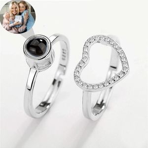 Wedding Rings Dascusto Heart Ring Personalized Projection Po Custom Couples Picture Jewelry 2Pc Adjustable For Women 231030