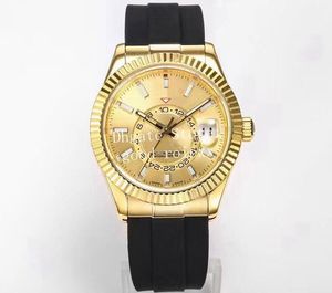 42mm herrklocka Män Champagne Automatisk kal.9001 Watches Yellow Gold 904L Steel Mechanical Rubber Strap ETA Wristwatches