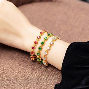 Link Bracelets Fashion Luxury Hiphop Zirconia Crystal Tennis Bracelet 24K Gold Color Chain Wedding Jewelry Birthday Party Gift