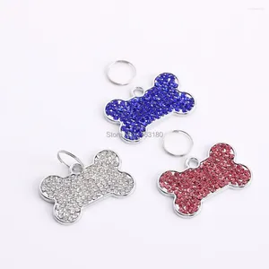 Dog Tag 10Pcs/Lot Blank Custom Engraved Personalized Alloy Bone Shaped Rhinestones Cat Pet ID Jewelry Bling Collar Pendant