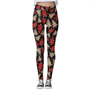 Leggings da donna Donna Stampa albero di Natale Pantaloni lunghi a vita alta Collant a righe natalizie Elastico da allenamento per donna Vantage