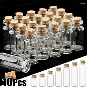 Garrafas de armazenamento 10pcs 5-20ml mini vidro transparente com rolha de cortiça frascos de mensagem de especiarias desejo diy deriva vazio minúsculos frascos decoração