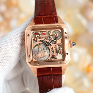 12 En Santos Skeleton Series Designer samarbetar med mäns och kvinnors hela automatiska mekaniska klockor 18K Rose Gold Sapphire Watch Christmas Gift 43*31,4mm