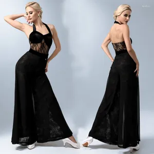 Stage Wear Female Ballroom Dance Costume Sexy Halter Lace Latin Top Modern Wide Leg Pants Women Competition SL9371