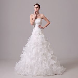 Elegante Kristallfererjungfrau Hochzeitperlen Perlen von Schulterbrautkleidern Plus Größe Roben de Mariee Stufte Röcke Kleider sexy Prinzessin Braut Mi Kleid 403