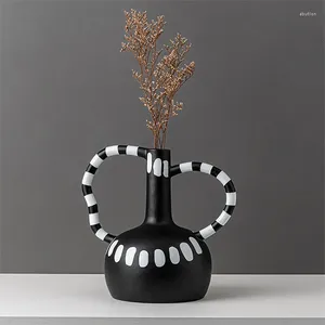 Vases Creative Resin Vase Black And White Spots Wave Point Flower Arrangement Abstract Home Decoration Handicraft Ornaments