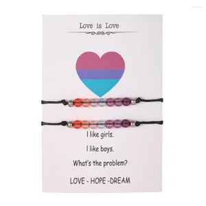 Charm Bracelets 2 Pcs/set Handmade Colorful Beaded LGBT Rope Bracelet For Women Braided Beads With Card Couple Friendship Jewelry Gift