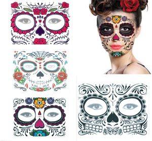 Meksika Cadılar Bayramı Dekor Yüz Dövme Çıkartmaları Yüz Makyaj Çıkartma Ölü Kafatası Maskesi Su Geçirmez Masquerade JK19094697199
