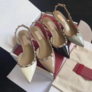 Branded Designer rivet Sandals Women's Pumps Casual Designer Gold Matte Sexy Wedding Leather rivet Slingback Pumps with Dust Bag