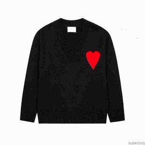 amiS AM I Strickmode Herren Designer amishirt amisweater Pullover Paris besticktes rotes Herz einfarbig Big Love Rundhalsausschnitt Kurzarm a Ts 79ze