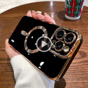 İPhone 15 Pro Max Luxury Magsafe Manyetik Kare Kaplama Çerçeve Telefon Kılıfı İPhone 11 12 13 14 Plus Lens Koruyucu Kapak