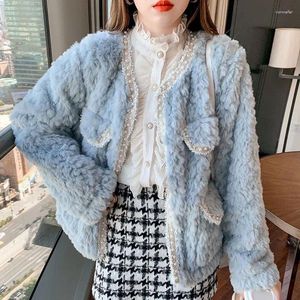 Pele feminina coreano chique casaco de lã de cordeiro feminino outono inverno engrossar quente fofo jaqueta mulher elegante em torno do pescoço falso outwear feminino c57