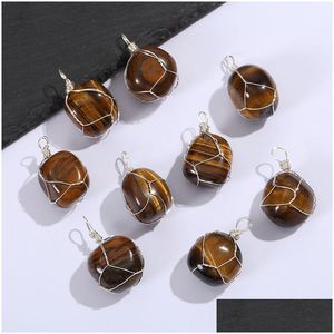 Charms Irregar Natural Stone Tiger Eye Wire Wrap Quartz Pendants For Necklace Jewelry Making Drop Leverans Findings Components DHAVD