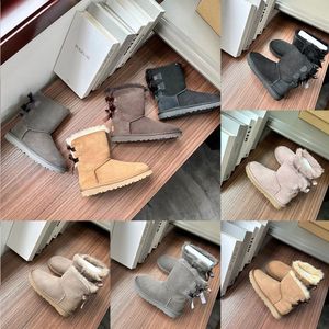 Klassische Mode-Designer-Stiefel Australien-Hausschuhe Tasman Tazz Damen-Seidenband-Booties Mädchen-Schneestiefel Knöchelkurze Schleife Fell Schwarz Kastanienrosa Bowtie-Schuhe