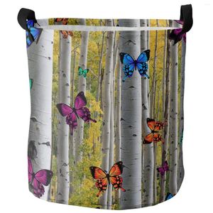 Laundry Bags Color Butterfly Birch Forest Dirty Basket Foldable Waterproof Home Organizer Clothing Children Toy Storage