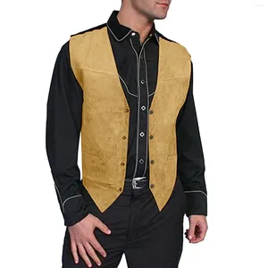 Erkek yelekler erkek retro takım elbise gevşek v boyun tek göğüslü gilet vintage düz renk düğmesi kolsuz ceket cosplay rahat üstler