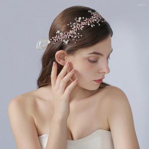 Headpieces Rose Gold Hair Accessories Pearl Headpiece With Ribbon Decorative Rhinestones Shinning Jewel For Wedding Headband Woman