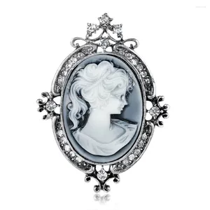Broscher Victorian Crystal Rhinestone Cameo för kvinnor Vintage Queen's Beauty Head Brosch Pin Clothing Accessories