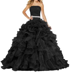 Quinceanera Dresses Princess Strapless Speecins Beading Pleat Organza Ball Gown with Lace-up Plus Size Sweet 16 Debutante Birthday Vestidos de 15 Anos Q09