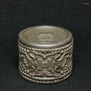 Dekorativ figurkollektion gammal kinesisk tibet silver snidande blomma tum ring dubbel däck sväng