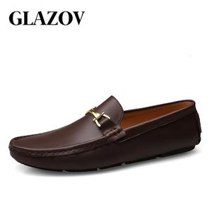 Klänningsskor Glazov italienska herrar Casual varumärken glider på formella lyxiga män loafers moccasins äkta läderbrun kör 231030