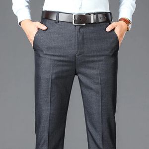 Мужские брюки, деловой повседневный костюм, мужские однотонные прямые офисные брюки с высокой талией, классический стиль, длинные большие размеры 231027