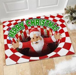 Tapetes visuais de porta visual que não escorregam os tapetes de portas visuais Grinch para o Natal Papai Noel Indoor Outdoor Home Party Black Mat 1030