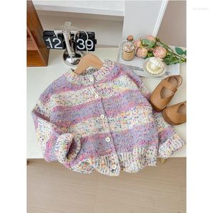 Jackor Koreanska barns Autumn Cute Colored Outerwear Baby Cardigan Coat Sticked tröja utomhuskläder flickor från 2 till 8 år