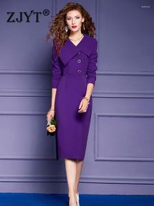 Casual Dresses Zjyt Autumn Elegant Purple for Women Long Sleeve 2023 Fashion Plus Size Vestidos Office Wear Party Straight Robe Femme
