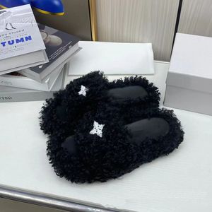 Designer furry slide Sandals Men Women Luxury Paris Women Wool Winter Fur Fluffy Furry Warm Alphabet Sandals Balencaigaitiess Cozy Plush Girls Flip Flop Slippers 9A