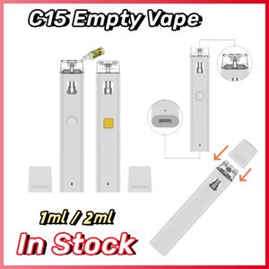 E-Cigarette Atomizer C15 Disposable Vape Pens 1ml 2ml Empty Rechargeable Device 300mAh Battery Ecigs Kits Visual Tank Pods D8 D9 D10 Empty Oil Vaporizer E Cig White