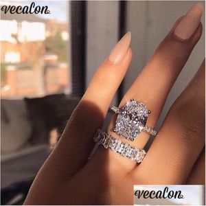 Обручальные кольца Vecalon Classic, набор колец из стерлингового серебра 925 пробы, овальной огранки, 3 карата с бриллиантом Cz, обручальное кольцо для женщин, свадебное украшение Dhoe7