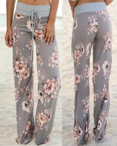 Mulheres casual confortável estiramento floral impressão cordão leggings de fitness calças yoga palazzo perna larga lounge calças 308771846