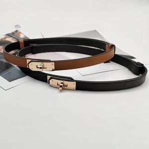 Dress belt for women designer narrow quiet luxury belts orange black simple graceful waistband for dresses thin small metal buckle smooth leather designer belt