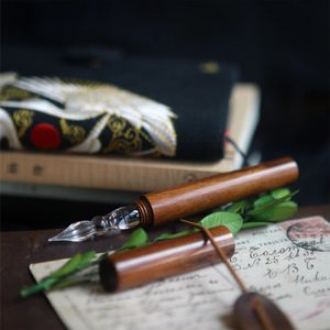 Fountain Pens 2023 Wysokiej jakości drewniane szklane pióro pionowe studenckie 231027