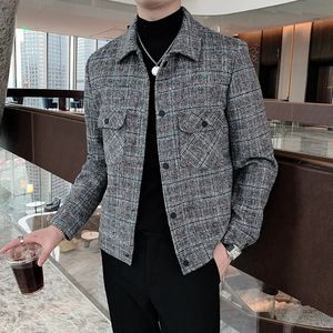 Men's Wool Blends Winter Woolen Coat Men Fashion Casual Tartan Woolen Jacket Men Streetwear Wild Loose Large Size Man Jackets Overcoat S-3XL 231030