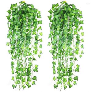 Decorative Flowers 2.1M Artificial Plant Green Ivy Leaf Wreath Silk Wall Hanging Vine Home Garden Decoration Wedding Party DIY Fake Leaves