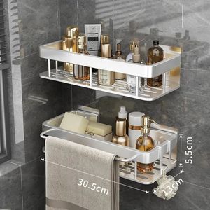 Bathroom Shelves Bathroom Shelf No-drill Wall Mount Corner Shelves Shampoo Towel Holder Kitchen Storage Rack Alumimum Bathroom Accessories 231030