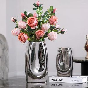 Vase Nordic Light Luxury Vase Vase Silver Plating Room装飾家の花のアレンジメントテーブル装飾装飾庭園