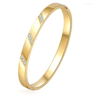 Bangle 316L Luz de Aço Inoxidável Luxo Micro Incrustado Zircão Atacado Três Cores Moda Feminina Pulseira Charme Jóias