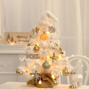 Decorazioni natalizie Ornamento natalizio da 50 cm Mini albero di Natale floccato Ornamento per albero di Natale da tavolo a LED bianco 231027