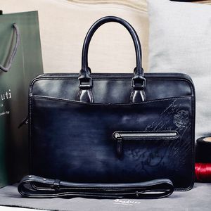 Pure handmade men's briefcase handbag Scritto patterned leather briefcase High quality can be customized in any color