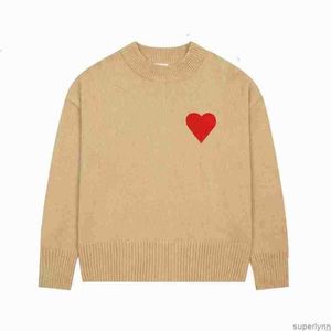 AMIS A AM I DESILER SWEATER MENS AMISWEATERAMISHIRTニットパリファッション刺繍レッドハートソリッドカラービッグラウンドネック半袖A TS R32K