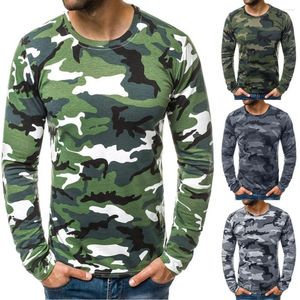 Męskie koszulki moda mężczyźni Casual okrągły koszulka na okrągły szyję Męska pullover szczupły kamuflaż z długim rękawem T-shirty