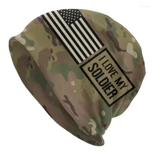 Berets I Love My Soldier Camo Bonnet Hat Outdoor Army Camouflage Skullies Beanies For Men Knitting Hats Warm Dual-use Unisex Cap