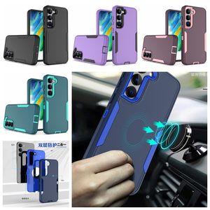 Magnet Car Bracket Shockproof Cases For Samsung S23 FE Ultra S22 Plus A34 A24 A54 A14 A73 A53 A23 A33 A13 A32 A22 2 in 1 Defender 2in1 Hybrid Layer Hard Plastic PC TPU Cover
