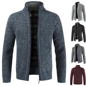 Camisolas masculinas moda masculina slim fit suéter jaquetas outono inverno manga comprida velo zíper cardigans casacos masculinos casual malha suéter