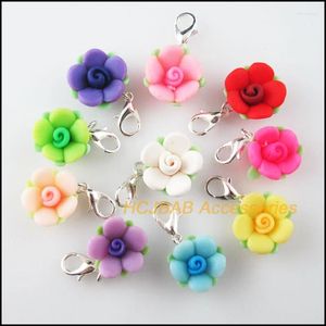 Charms 20 Stück gemischte Fimo-Polymer-Ton-Sternblume, versilbert, mit Verschlüssen, 15 mm